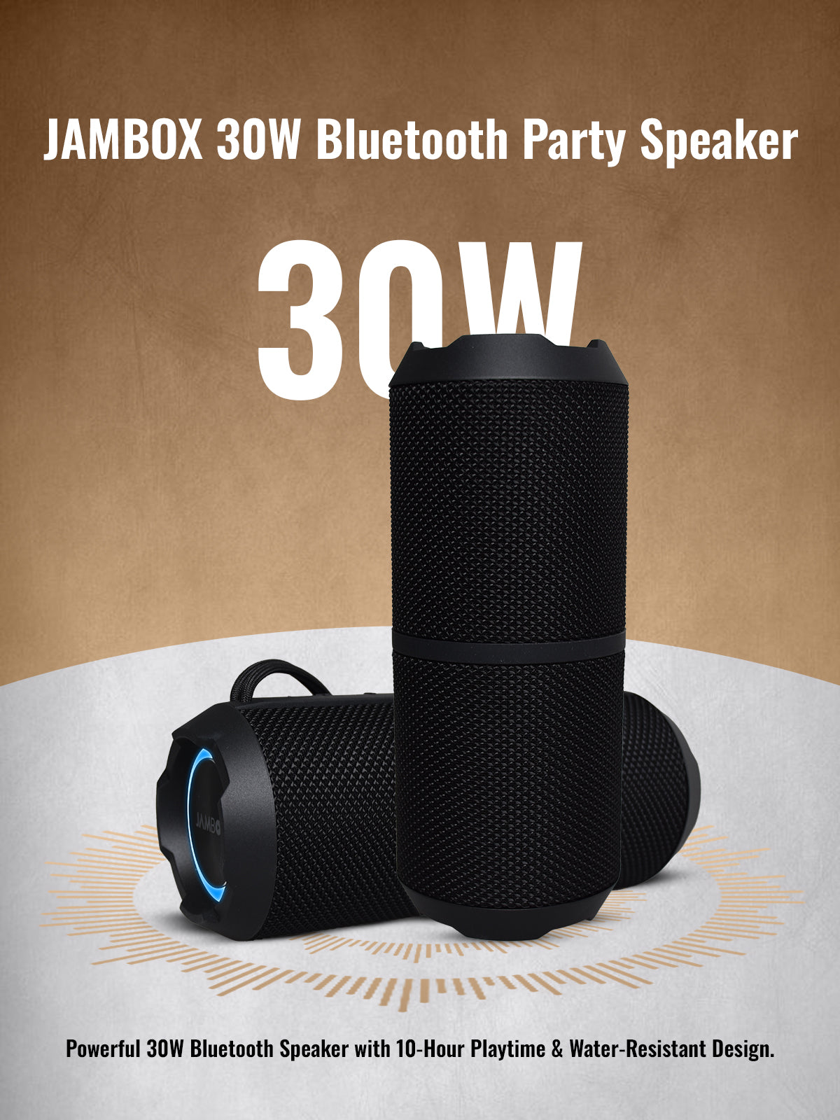 JAMBOX 30W Bluetooth Party Speaker – Portable Wireless Speaker with 10 Hours Playtime & IPX6 Water-Resistant Design