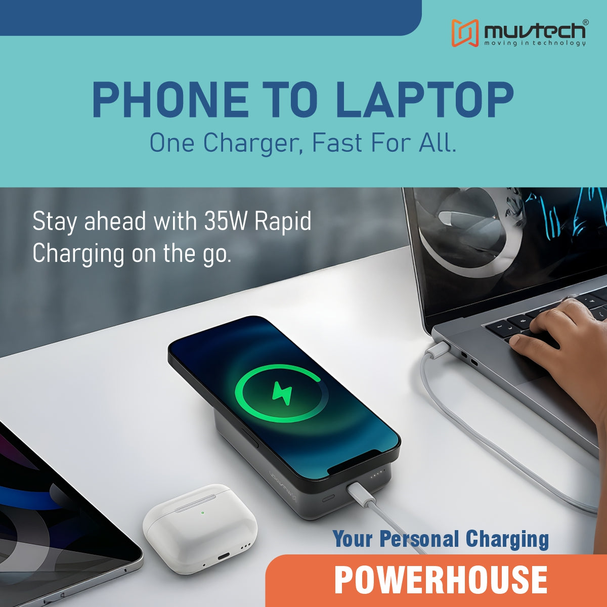 TANK 20000mAh Magnetic Power Bank with 15W Mag-Safe Wireless Charging & 35W Fast USB-C Charging for iPhone, iPad, and Laptops