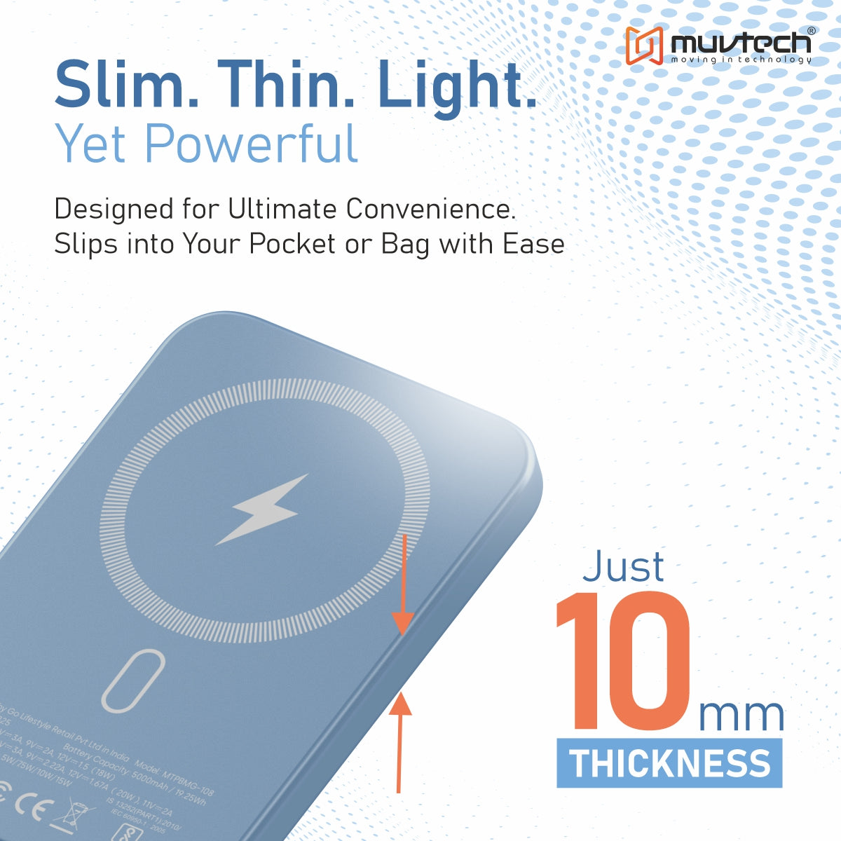 Pocket 5000mAh Power Bank | 15W Mag-Safe Wireless Charging | 20W Wired Fast Charging | Compatible with iPhone, Samsung, Android, and Wireless Devices