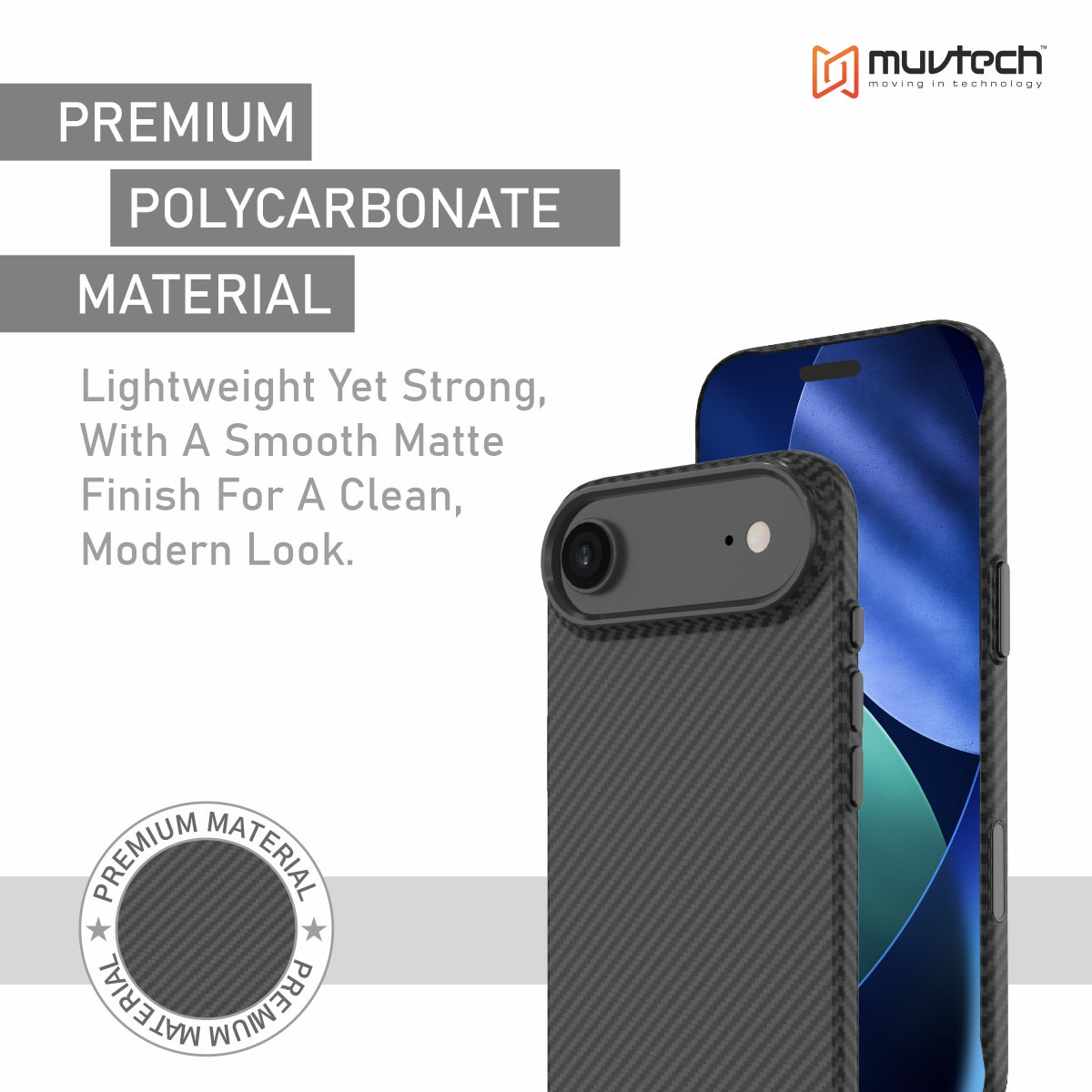 Muvtech Slim Case for iPhone 17 Series, 1.5mm PC Slim Case with Metal Camera Ring and Metal Buttons