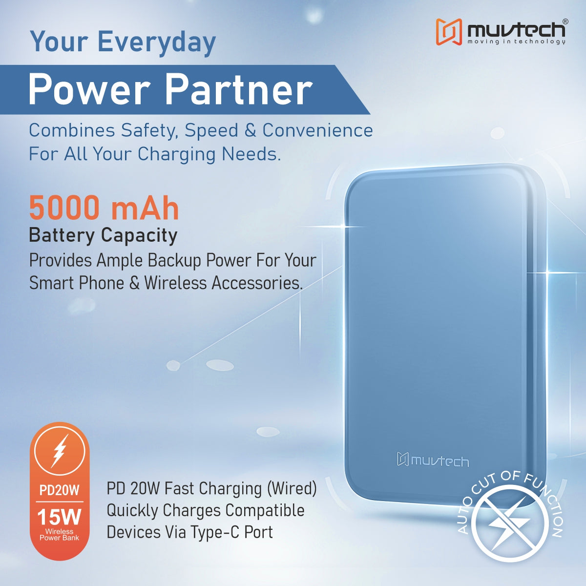 Pocket 5000mAh Power Bank | 15W Mag-Safe Wireless Charging | 20W Wired Fast Charging | Compatible with iPhone, Samsung, Android, and Wireless Devices