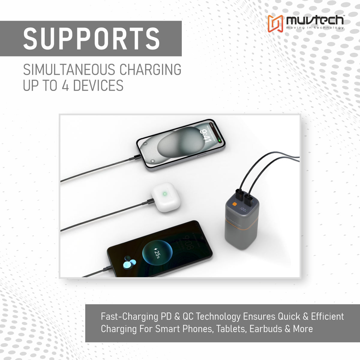Muvtech TitanX 20000mAh Power Bank | PD & QC Fast Charging | Dual Type-C + Dual USB-A Outputs (4 Devices at Once) | LED Display | Compact Tower Design | Safe & Reliable for Smartphones, Tablets & More