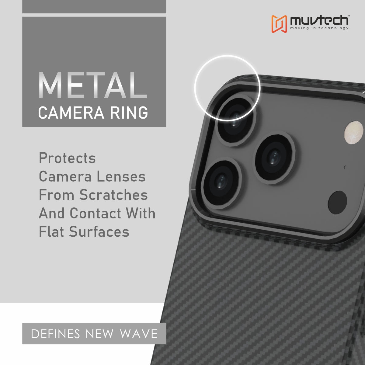 Muvtech Slim Case for iPhone 17 Series, 1.5mm PC Slim Case with Metal Camera Ring and Metal Buttons