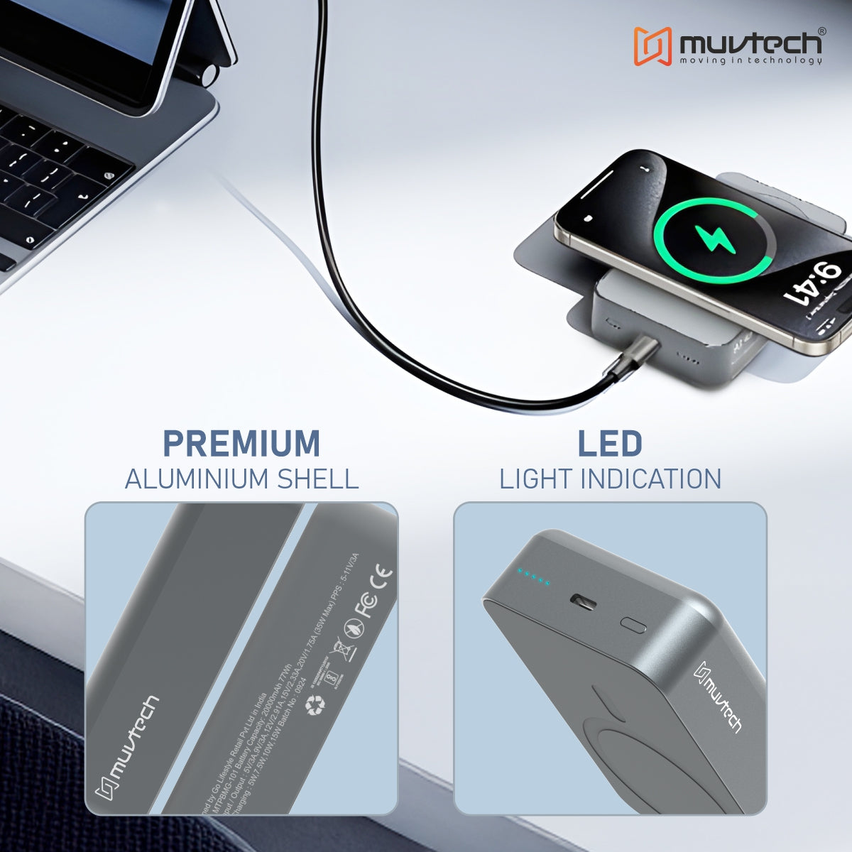 TANK 20000mAh Magnetic Power Bank with 15W Mag-Safe Wireless Charging & 35W Fast USB-C Charging for iPhone, iPad, and Laptops