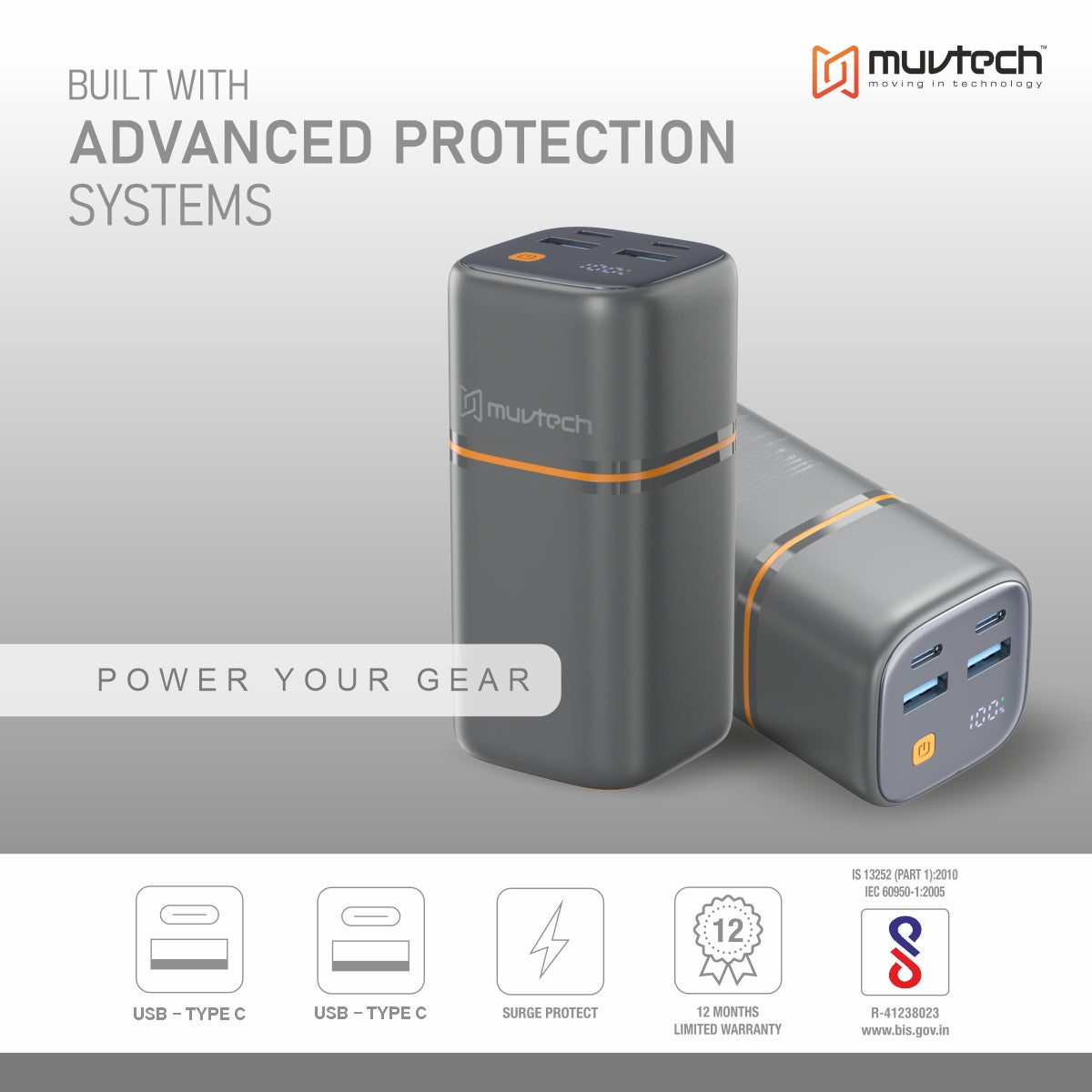 Muvtech TitanX 20000mAh Power Bank | PD & QC Fast Charging | Dual Type-C + Dual USB-A Outputs (4 Devices at Once) | LED Display | Compact Tower Design | Safe & Reliable for Smartphones, Tablets & More