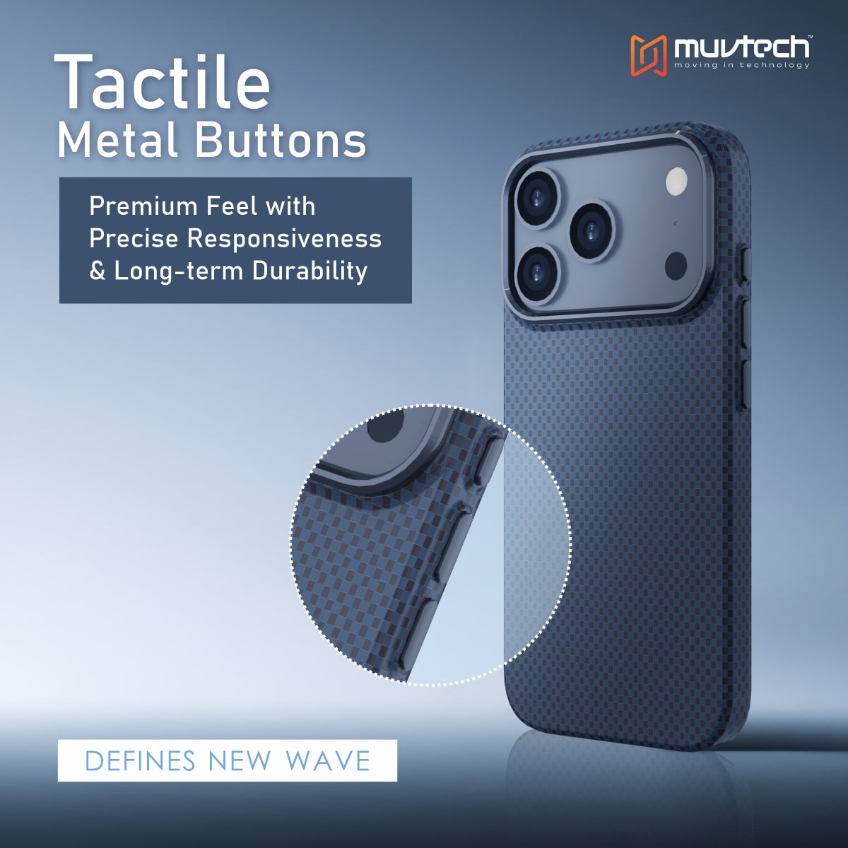Muvtech Slim Case for iPhone 17 Series, 1.5mm PC Slim Case with Metal Camera Ring and Metal Buttons