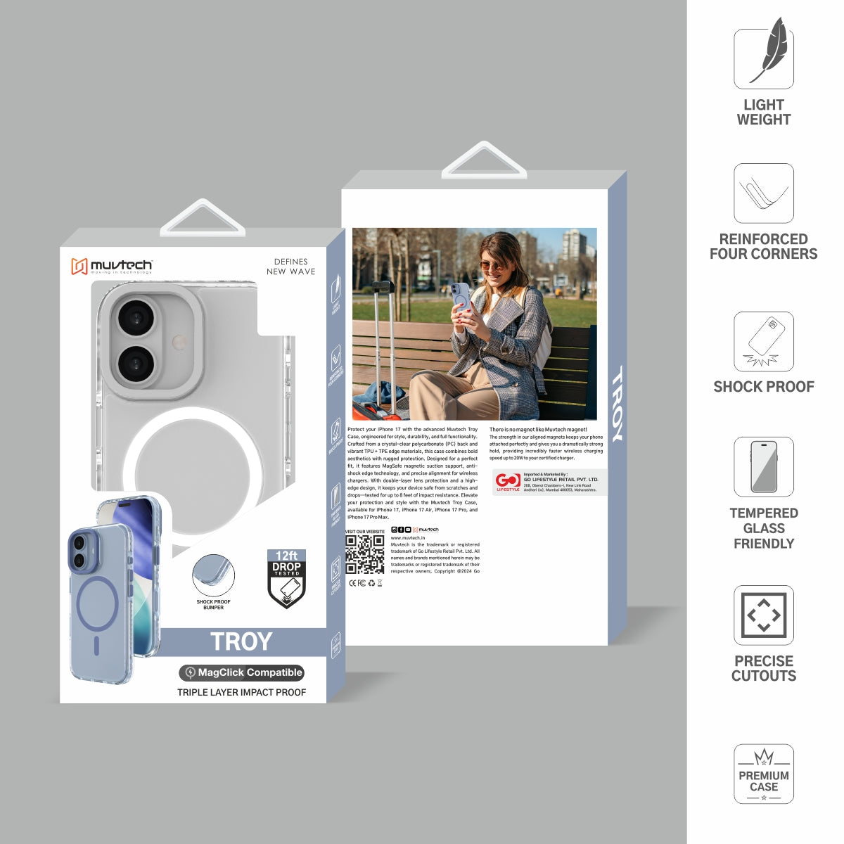 Troy Case for iPhone 17 Protective Case with Metal Camera Ring and Buttons