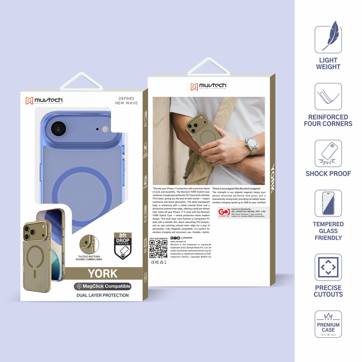 Muvtech York Case for iPhone 17 Series Protective Case with Camera Protection Bump