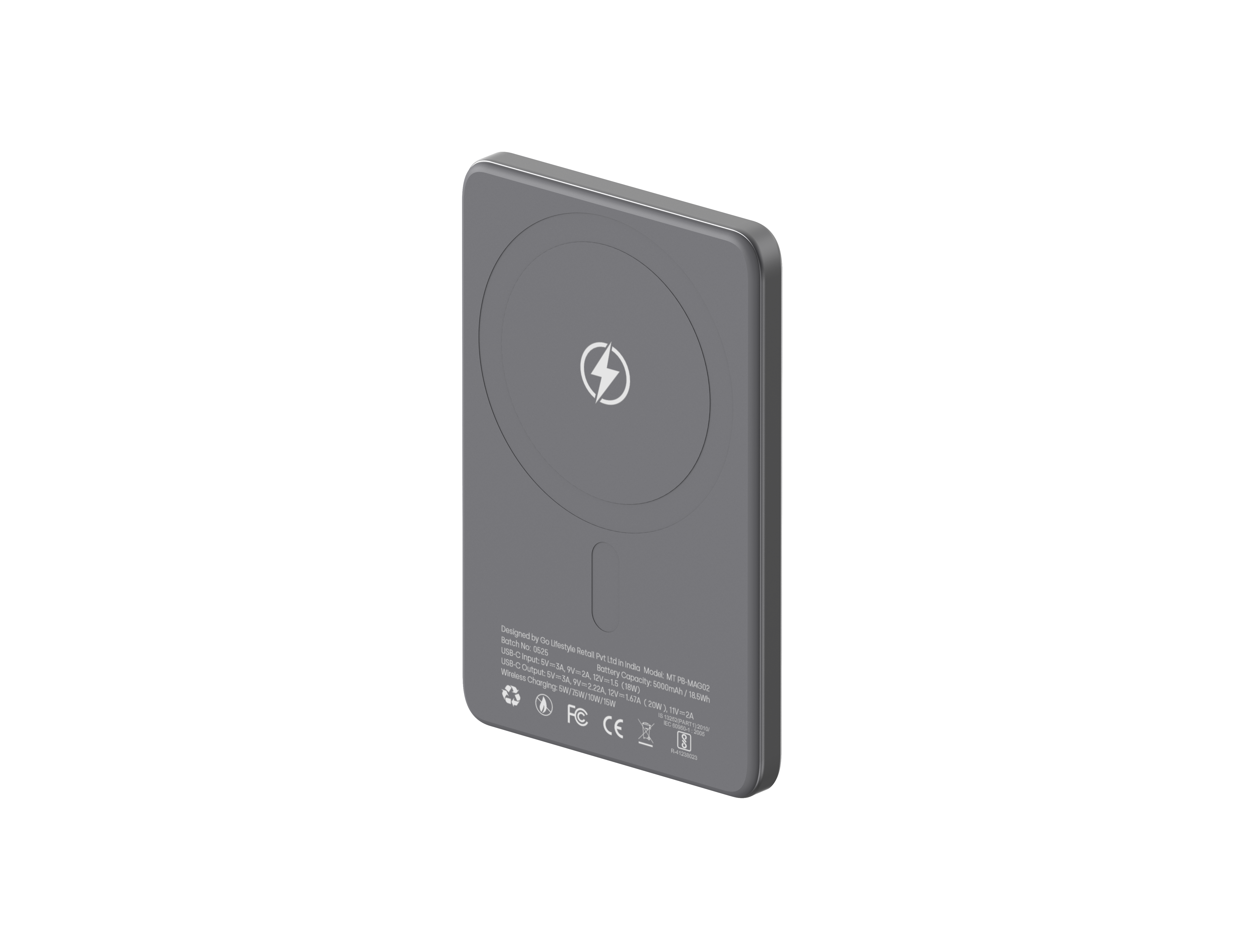 Muvtech AEROSLIM 5000mAh Ultra-Slim Magnetic Wireless Power Bank | 15W MagSafe Compatible | PD 35W USB-C Fast Charging | Flight Friendly | Pocket-Sized | Type-C In/Out (Grey)