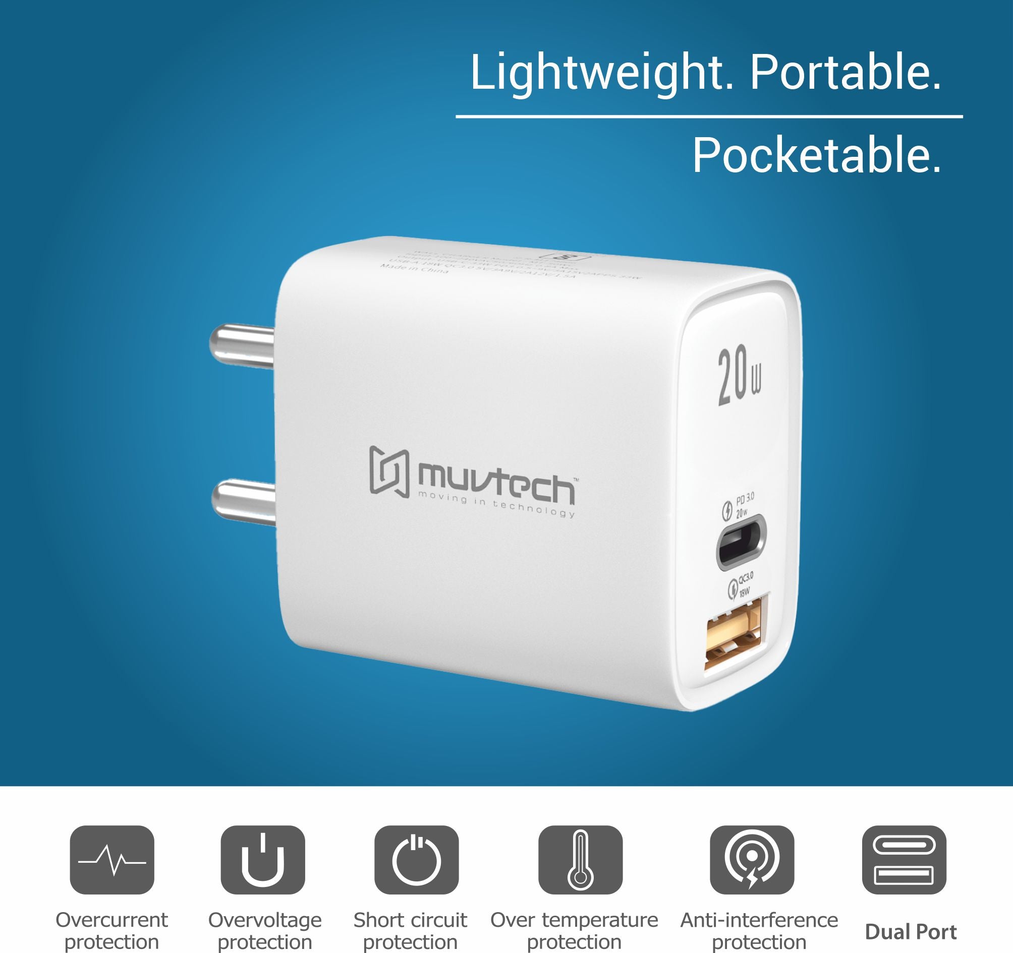 20W Dual Port USB & Type-C Mobile Wall Charger – Fast Charging for All Your Devices