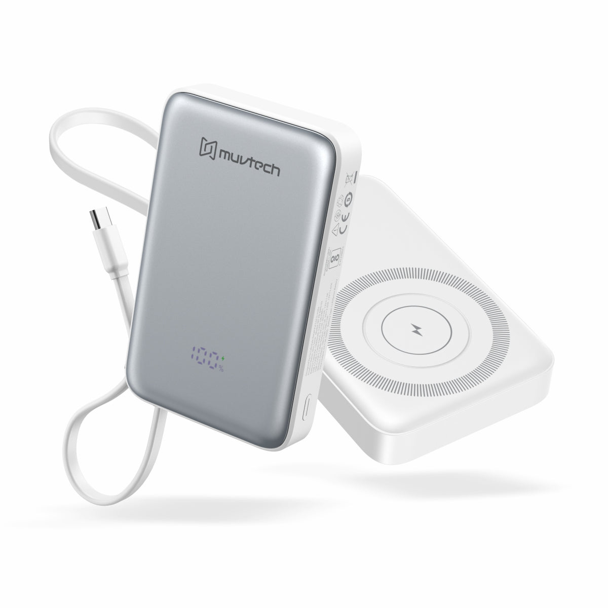 Muvtech Slimsonic 10000mAh MagSafe Power Bank | Ultra-Slim Fast Charging Portable Charger with Wireless + Wired Output | USB/Type-C, LED Display, Dual Charging | Safe & Travel-Friendly for iPhone & Android