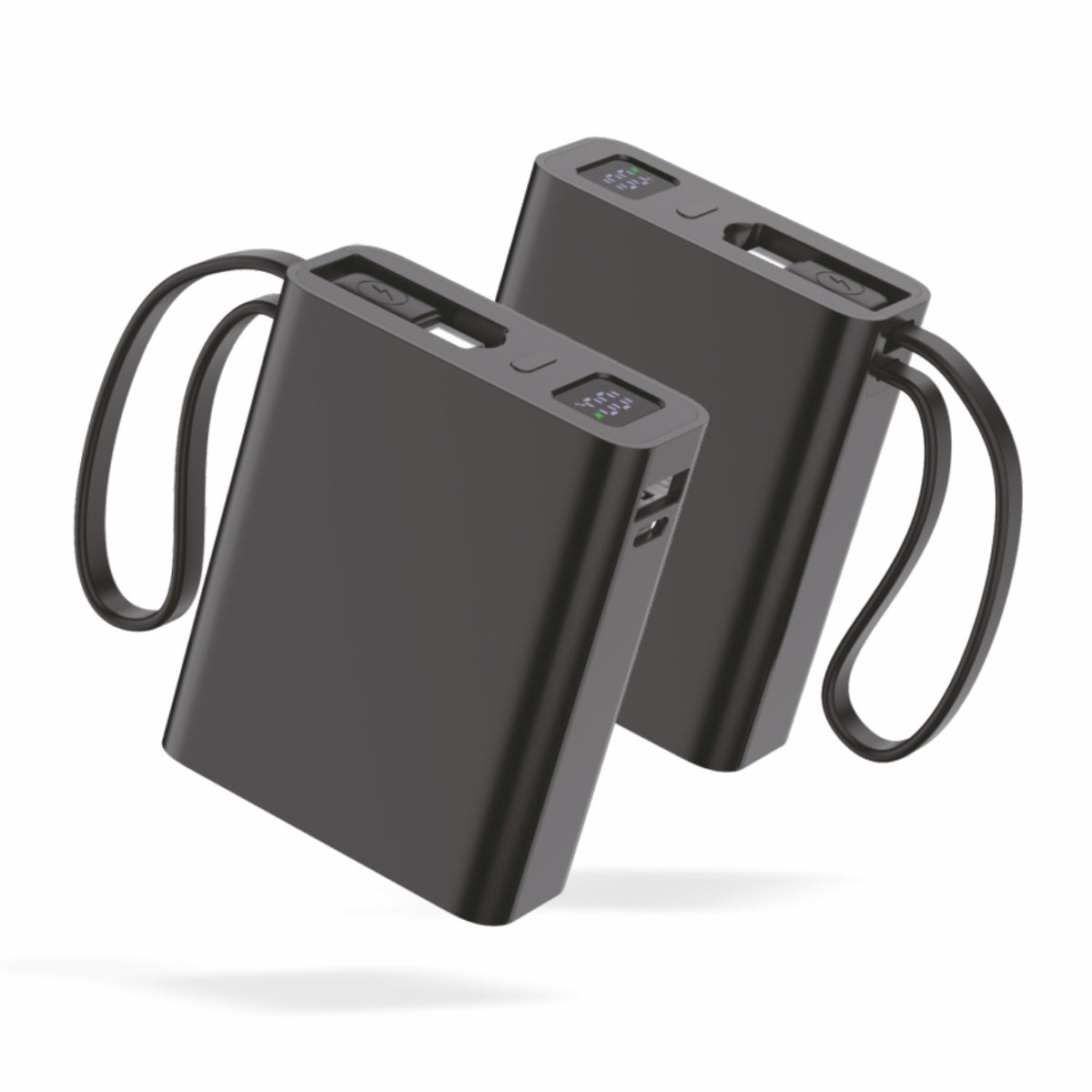 Mini Tank 10000mAh Power Bank with 22.5W Fast Charging, Dual Built-in Cables, USB-A & USB-C Ports, Digital Display, Compact Travel-Friendly Charger