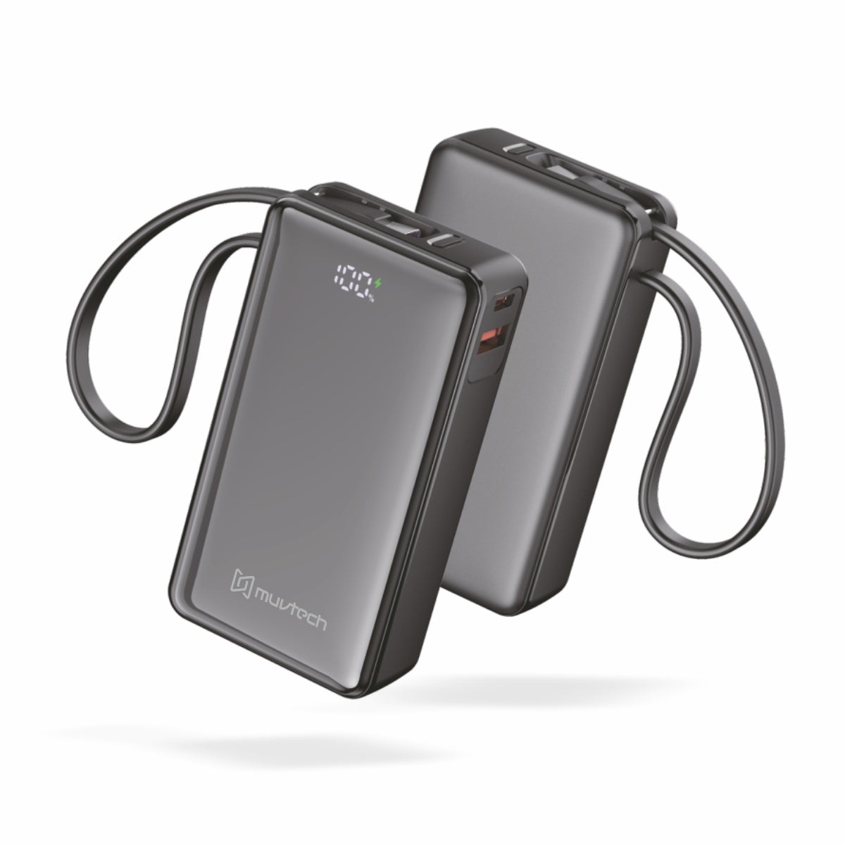 Mini Mate 10000mAh Power Bank with 22.5W Fast Charging, Dual In-Built Cables, USB-A & USB-C Output, Digital Display, Slim & Lightweight Portable Charger- Black