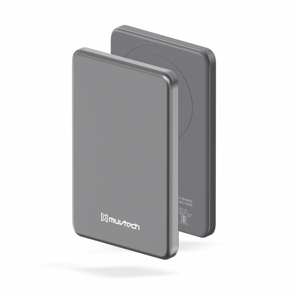 Muvtech AEROSLIM 5000mAh Ultra-Slim Magnetic Wireless Power Bank | 15W MagSafe Compatible | PD 35W USB-C Fast Charging | Flight Friendly | Pocket-Sized | Type-C In/Out (Grey)
