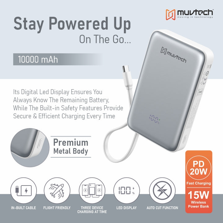 Slimsonic 10000mAh MagSafe Power Bank | Ultra-Slim Fast Charging Portable Charger with Wireless + Wired Output | USB/Type-C, LED Display, Dual Charging | Safe & Travel-Friendly for iPhone & Android