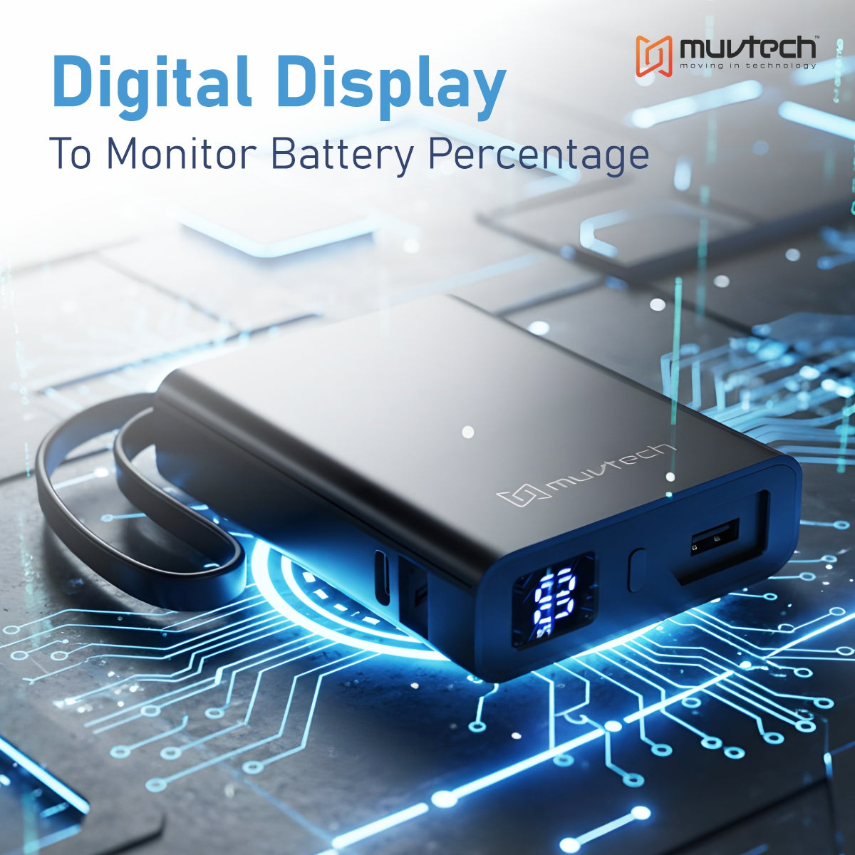 Mini Tank 10000mAh Power Bank with 22.5W Fast Charging, Dual Built-in Cables, USB-A & USB-C Ports, Digital Display, Compact Travel-Friendly Charger