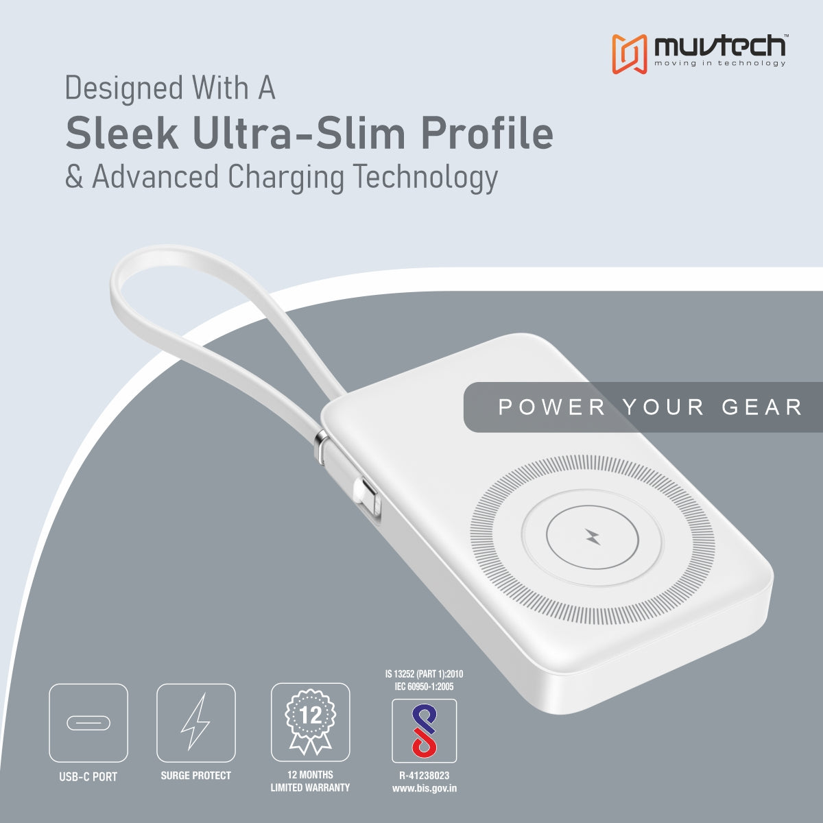 Muvtech Slimsonic 10000mAh MagSafe Power Bank | Ultra-Slim Fast Charging Portable Charger with Wireless + Wired Output | USB/Type-C, LED Display, Dual Charging | Safe & Travel-Friendly for iPhone & Android