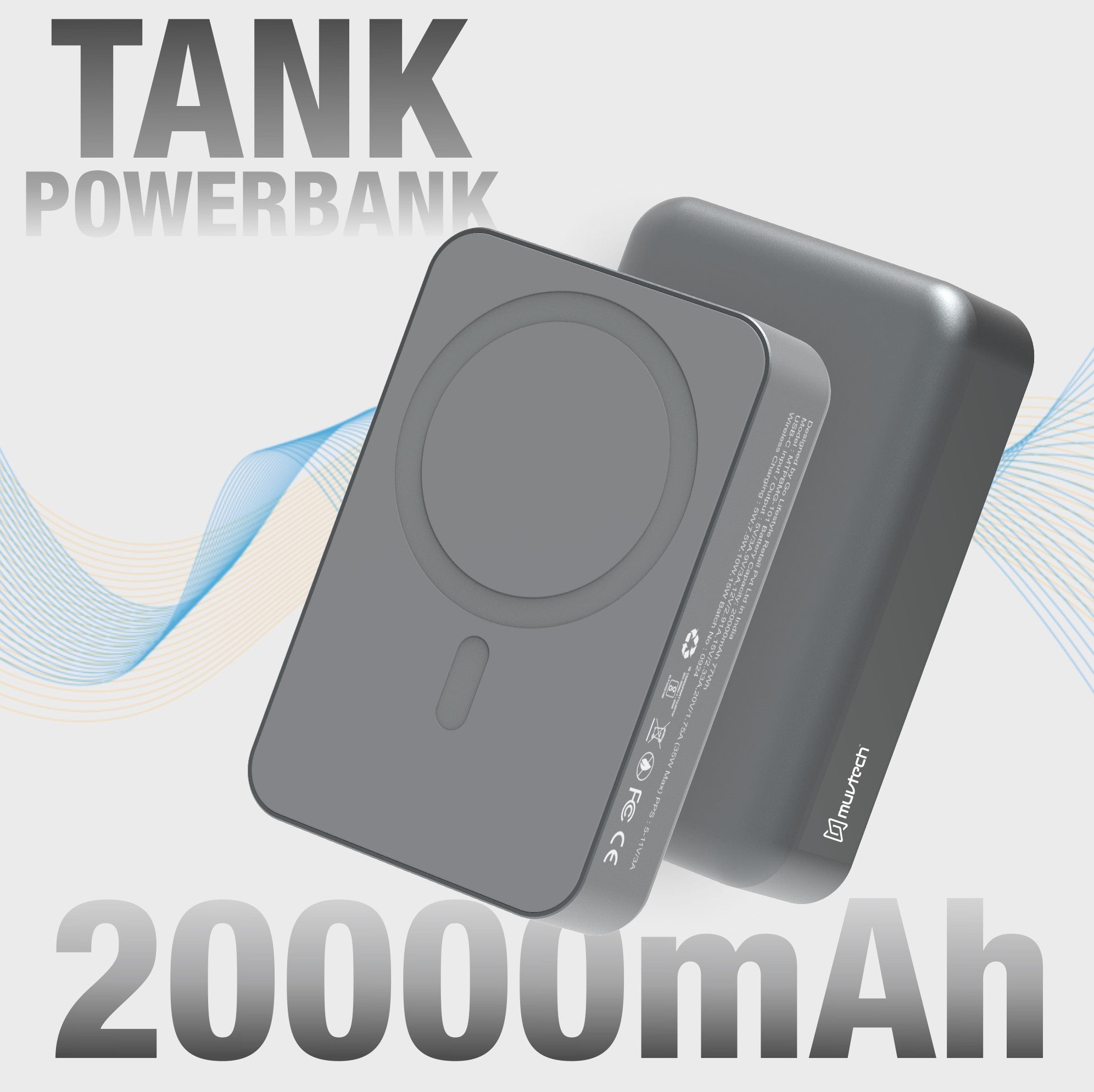 TANK 20000mAh Magnetic Power Bank with 15W Mag-Safe Wireless Charging & 35W Fast USB-C Charging for iPhone, iPad, and Laptops
