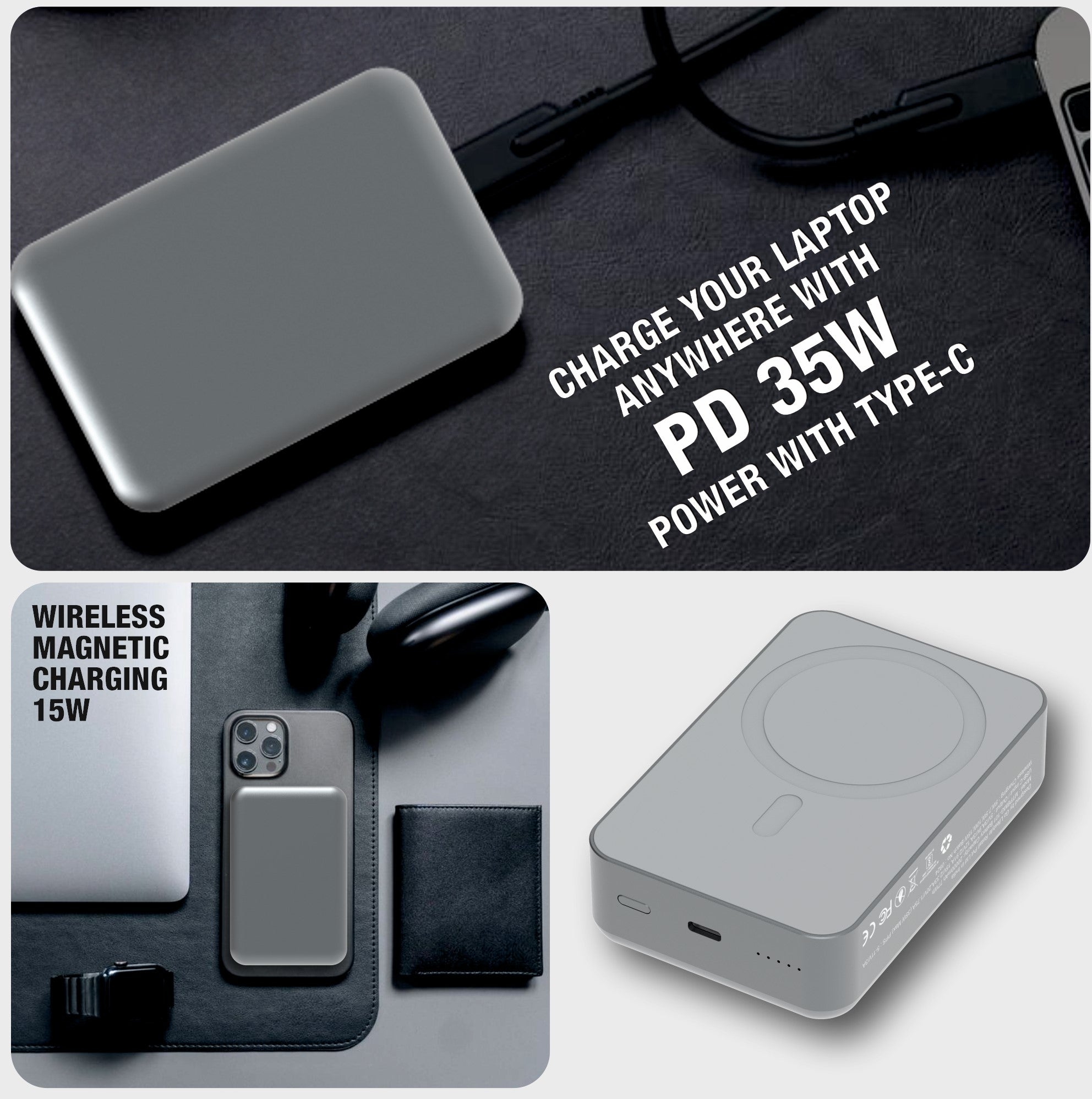 TANK 20000mAh Magnetic Power Bank with 15W Mag-Safe Wireless Charging & 35W Fast USB-C Charging for iPhone, iPad, and Laptops