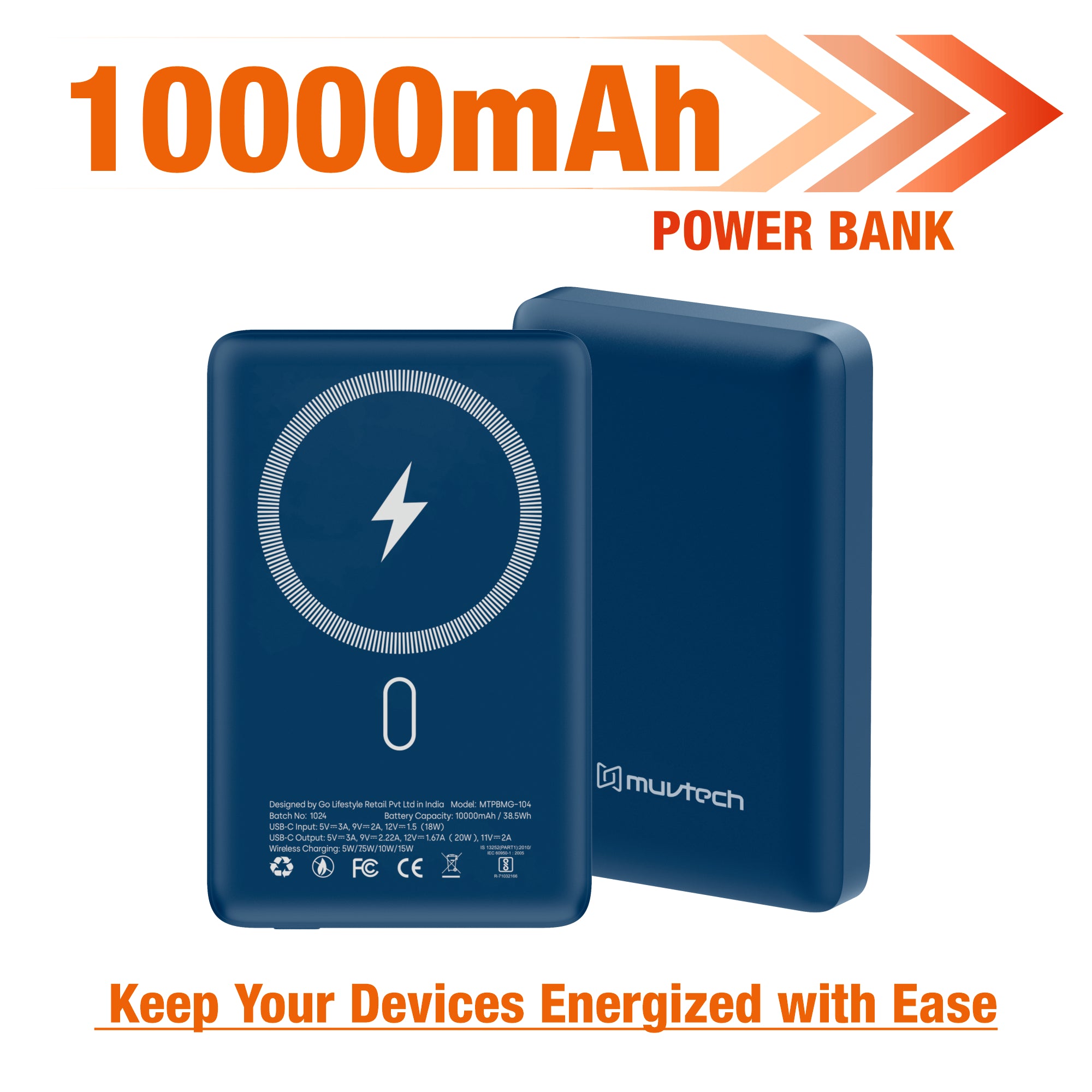 Pocket 5000mAh Power Bank | 15W Mag-Safe Wireless Charging | 20W Wired Fast Charging | Compatible with iPhone, Samsung, Android, and Wireless Devices