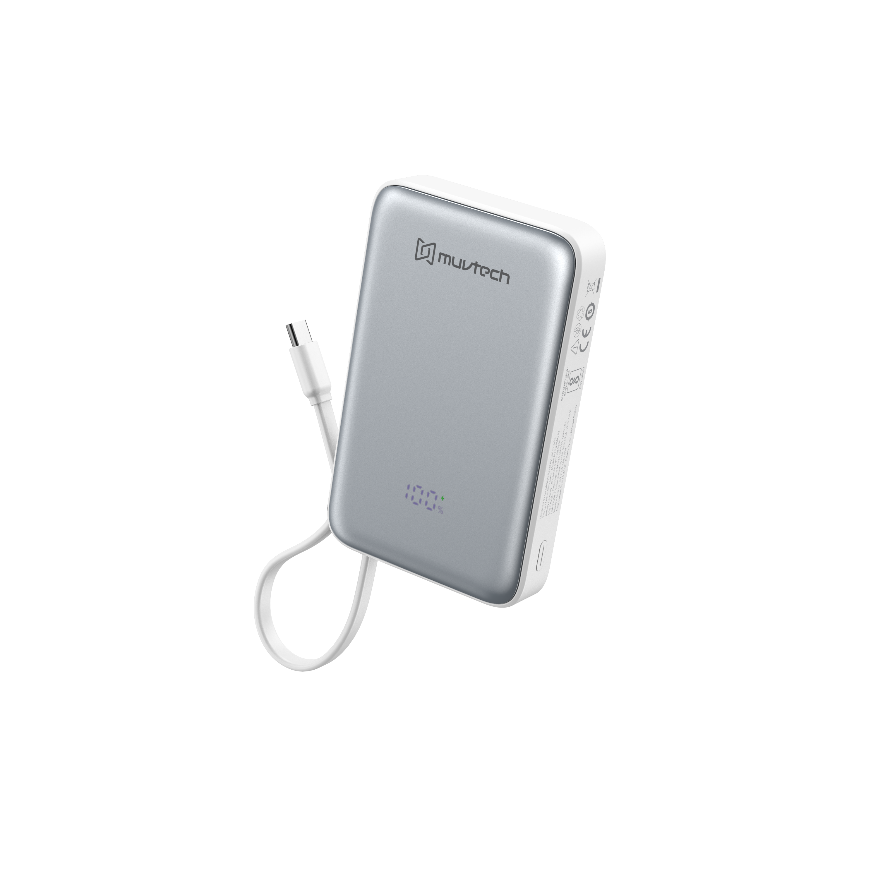 Muvtech Slimsonic 10000mAh MagSafe Power Bank | Ultra-Slim Fast Charging Portable Charger with Wireless + Wired Output | USB/Type-C, LED Display, Dual Charging | Safe & Travel-Friendly for iPhone & Android